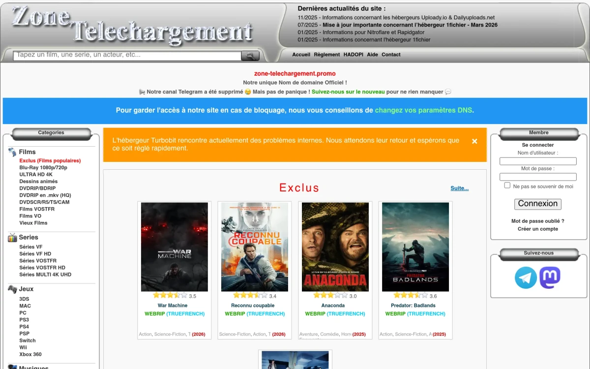 Zone Téléchargement nouvelle adresse