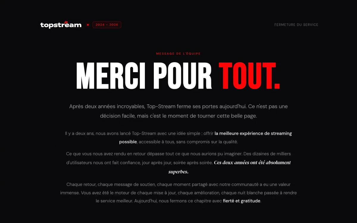Top Stream ne fonctionne plus